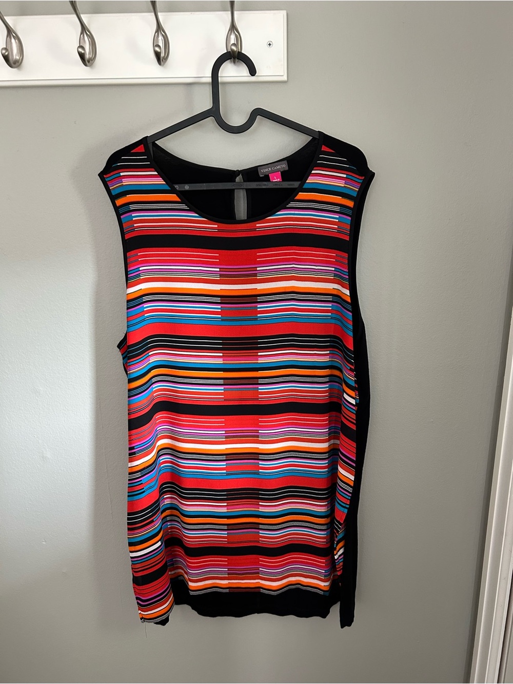 Vince Camino Multicolor Stripe Sleeveless Tunic - Red. L